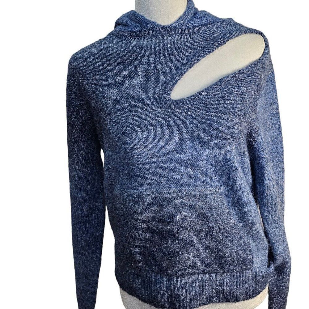 RtA Sweater Womens Size M Wool Blend Long Sleeve Peek A Boo Hole Hooded